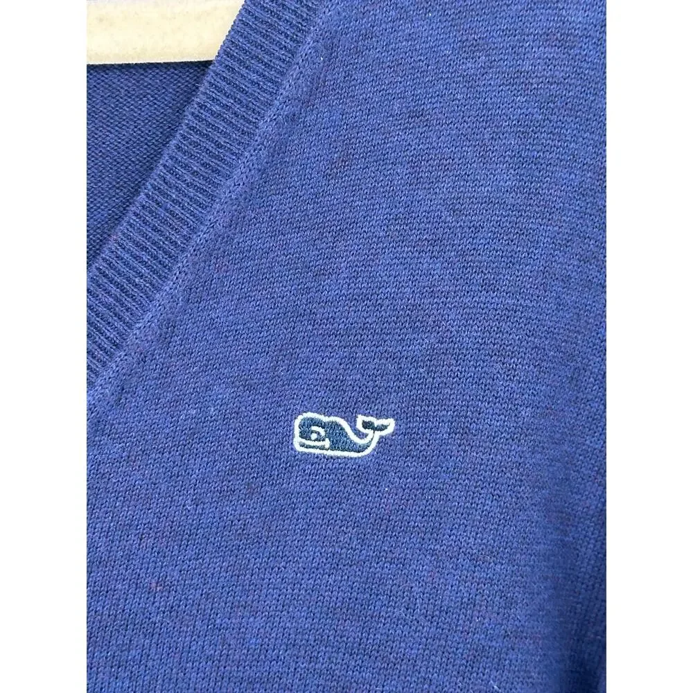 Vineyard Vines Blue V-Neck Sweater Womens XS Cotton Long Sleeve Whale Logo EUC